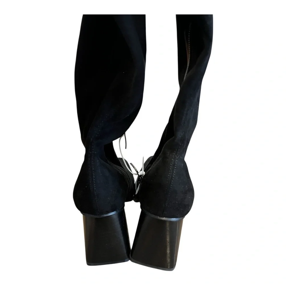 Nine West Black Stretch Over the Knee Boots Square Toe Block Heel Size 8 NWOT
